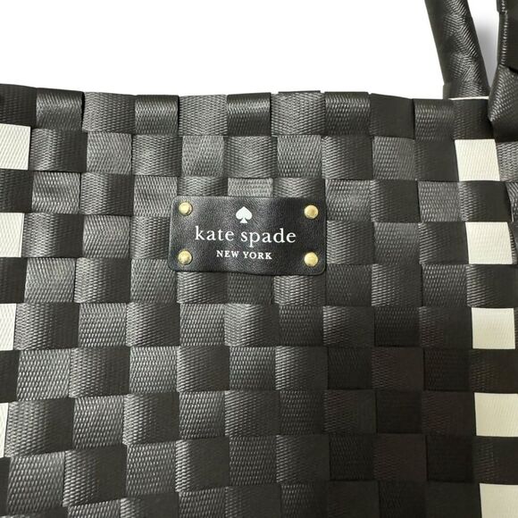 Kate Spade Large Black White Woven Tote Bag Top Handle Shopper - Picture 7 of 8